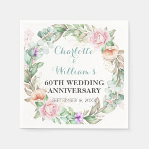 Roses Greenery 60th Diamond Wedding Anniversary Napkin
