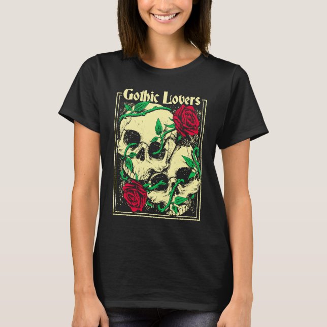 Roses Gruft Goth Cult Love Skull T-Shirt (Front)
