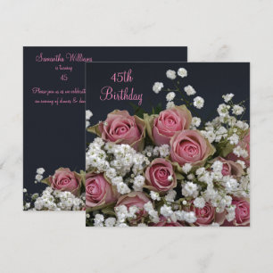 Roses & Gypsophila Bouquet 45th Birthday Invitation