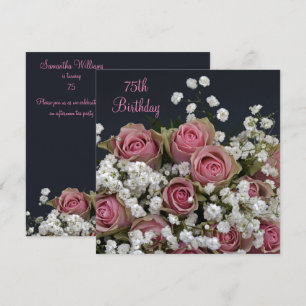 Roses & Gypsophila Bouquet 75th Birthday Invitation