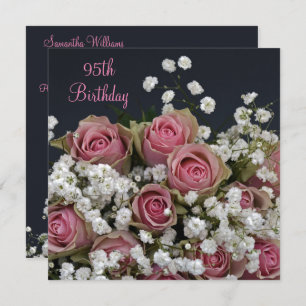 Roses & Gypsophila Bouquet 95th Birthday Invitation