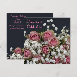 Roses & Gypsophila Bouquet Quinceañera Invitation