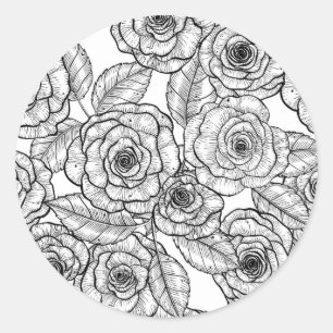 Roses hand drawn pattern classic round sticker