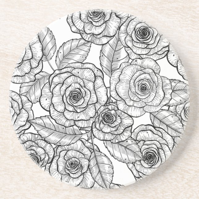 Roses hand drawn pattern coaster (Front)