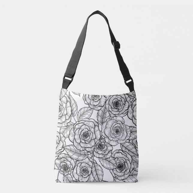 Roses hand drawn pattern crossbody bag (Front)