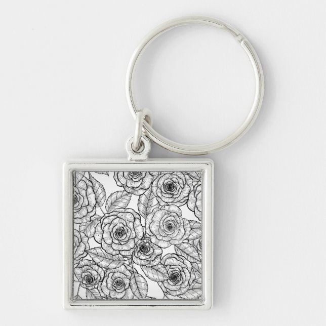 Roses hand drawn pattern key ring (Front)