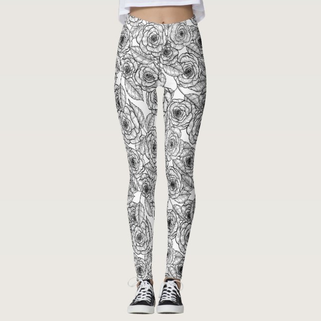 Roses hand drawn pattern leggings (Front)