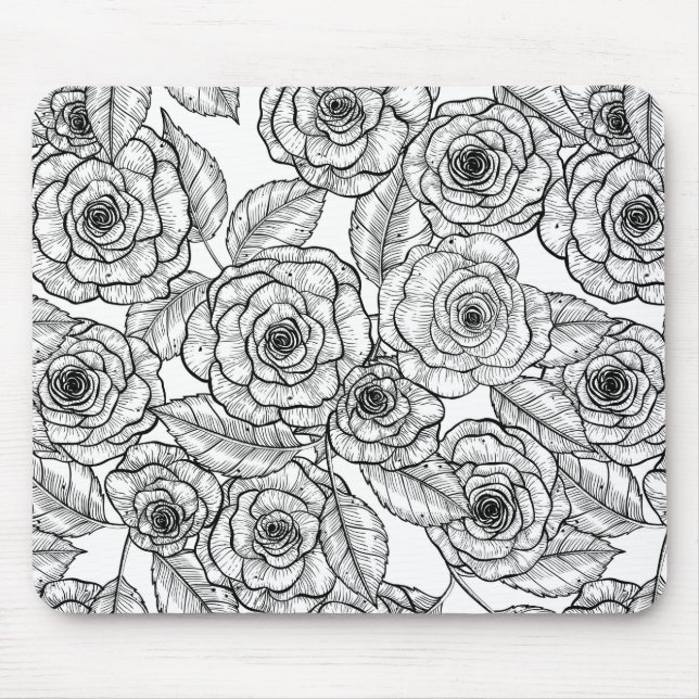 Roses hand drawn pattern mouse mat (Front)