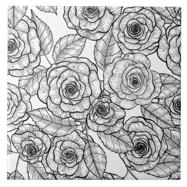 Roses hand drawn pattern tile (Front)