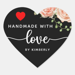 Roses Handmade with Love Black Heart Sticker
