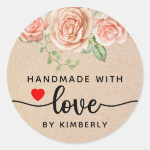 Roses Handmade with Love  Classic Round Sticker