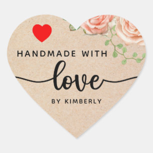 Roses Handmade with Love Heart Sticker
