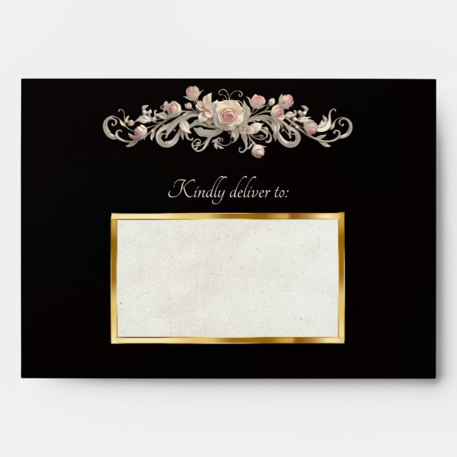 Roses & Heart Envelope - Black (Front)