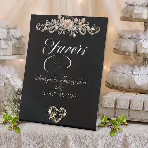 Roses & Heart Favours - Black Pedestal Sign