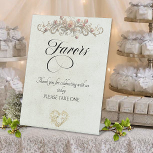 Roses & Heart Favours - Cream Pedestal Sign