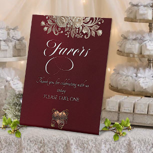 Roses & Heart Favours - Plum Pedestal Sign