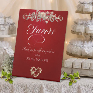Roses & Heart Favours - Red Pedestal Sign