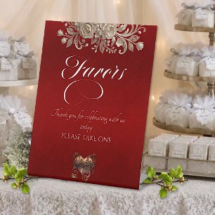 Roses & Heart Favours - Red Pedestal Sign