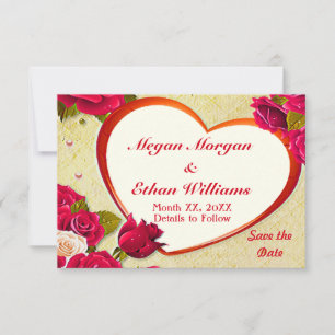 Roses & Heart Frame Save the Date Small Flat Card