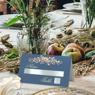 Roses & Heart Monogram - Blue Place Card