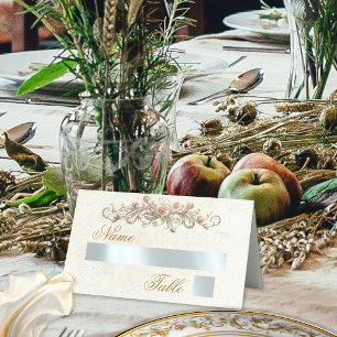 Roses & Heart Monogram - Cream Place Card