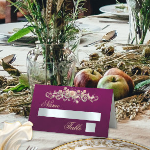 Roses & Heart Monogram - Plum Place Card