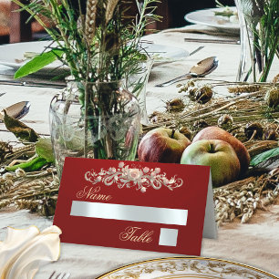 Roses & Heart Monogram - Red Place Card