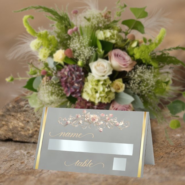 Roses & Heart Monogram - Sage Place Card (Creator Uploaded)