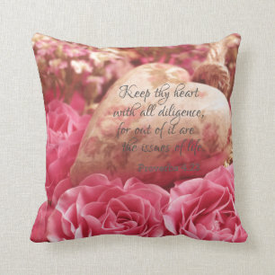 Roses Heart; Your Heart KJV Bible Verse Cushion