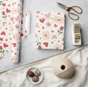 Roses Hearts & Love Letters Wrapping Paper Roll