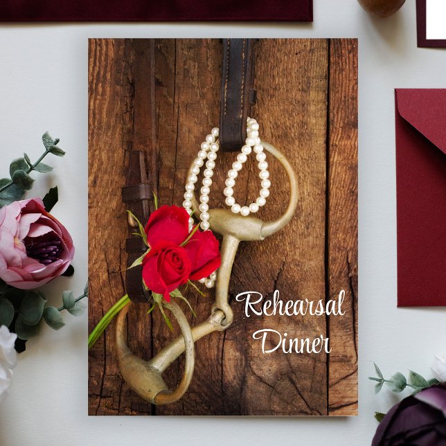 Roses Horse Bit Western Wedding Rehearsal Dinner Invitation (Creator Uploaded)