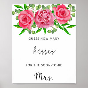 Roses how many kisses bridal shower game poster
