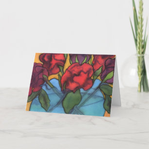 Roses in a Blue Vase Birthday Card
