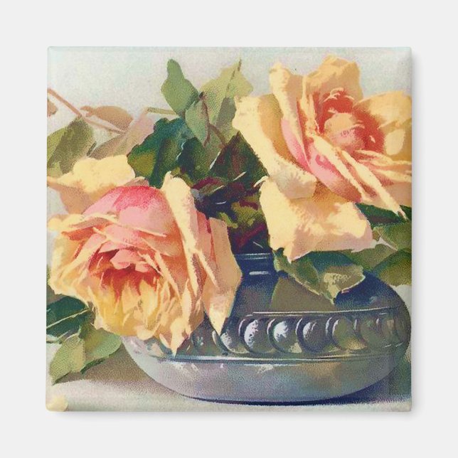 Roses in a Bowl Vintage Art Magnet (Front)