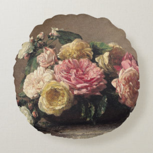 Roses in a Dish, 1882 Round Cushion