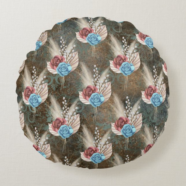 Roses in a Fleur De Lis Background Round Cushion (Front)
