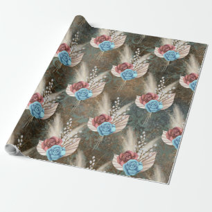 Roses in a Fleur De Lis Background Wrapping Paper
