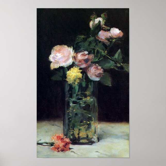 Roses in a Glass Vase Still Life by Manet Print (Front)
