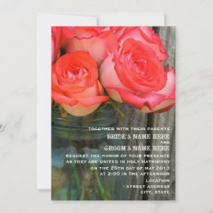 Roses In A Mason Jar Barn Wood Wedding Invite