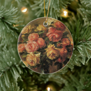 Roses in a Vase by Pierre Renoir, Vintage Fine Art Ceramic Tree Decoration