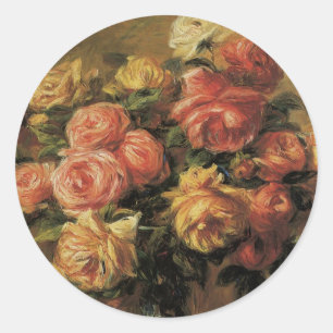 Roses in a Vase by Pierre Renoir, Vintage Fine Art Classic Round Sticker