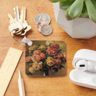 Roses in a Vase by Pierre Renoir, Vintage Fine Art Key Ring