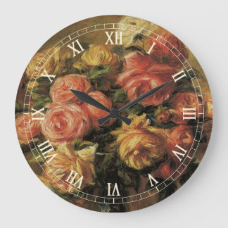Roses in a Vase by Pierre Renoir, Vintage Fine Art Large Clock