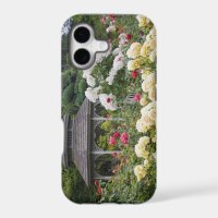 Roses in bloom and Gazebo Rose Garden at the