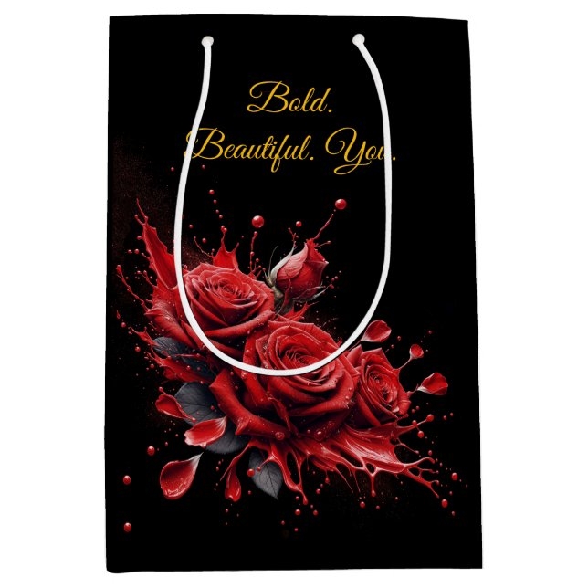 Roses in Bloom - Elegant Birthday Medium Gift Bag (Front)