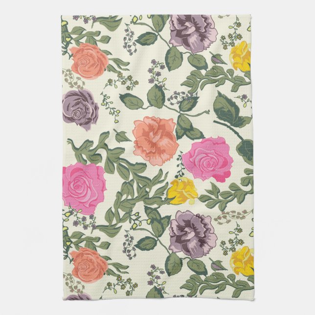 Roses in Bloom Tea Towel Kitchen Towel (Vertical)