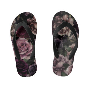 Roses In Burgundy And Pink Vintage Botanical Kid's Flip Flops