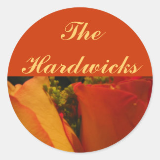 "Roses in Golden Orange and Yellow" [b] Classic Round Sticker