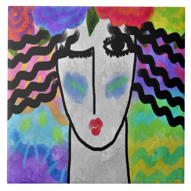 Roses in Her Hair Abstract Digital Painting Tile (Front)