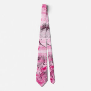 Roses in Hot Pink Background Floral Monogram Tie